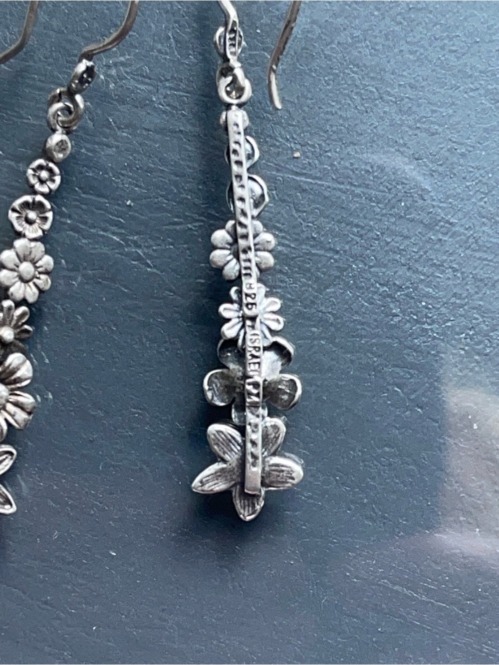 Silver Floral Drop Earrings - Dainty Flower Dangle Earrings - Picture 6 of 7